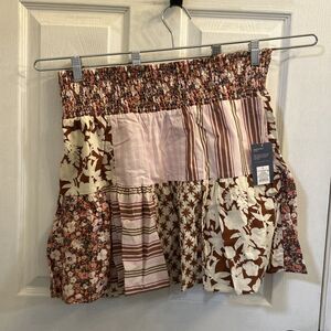 NWT Universal Thread Womens Patchwork Skirt Size Large Pink Brown Floral Stripe